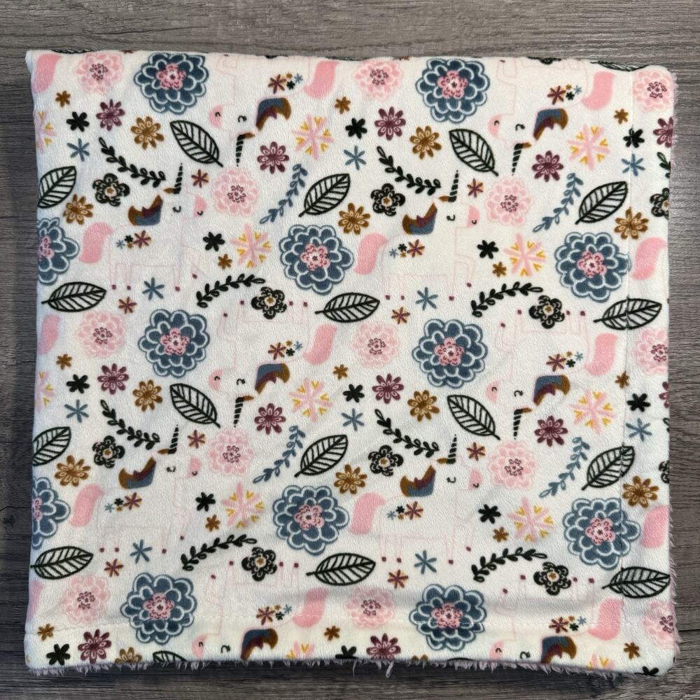Chick Pea Baby Security Blanket Pink Floral Leaf Flowers Blue Unicorns Lovey